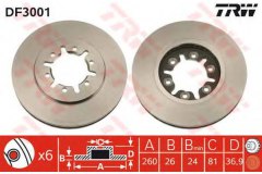 DF3001_диск тормозной передний Urvan 2.0-2.5D 87 для NISSAN PICK UP (D22) 2.5 Di 2002-2010, код двигателя YD25DDTi, V см3 2488, кВт 98, л.с. 133, Дизель, TRW/Lucas DF3001