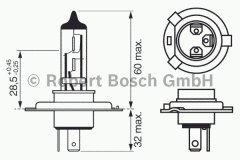 Лампа автомобильная Bosch 1987302041 H4 12V упаковка для сервиса для NISSAN NAVARA (D22_) 2.5 D 4x4 2001-, код двигателя YD25DDTi, V см3 2488, кВт 98, л.с. 133, Дизель, Bosch 1987302041