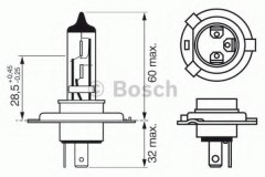 Лампа PLUS 60 H4 12V 60 для NISSAN ALMERA TINO (V10) 1.8 2000-2006, код двигателя QG18DE, V см3 1769, КВт84, Л.с.114, бензин, Bosch 1987302049